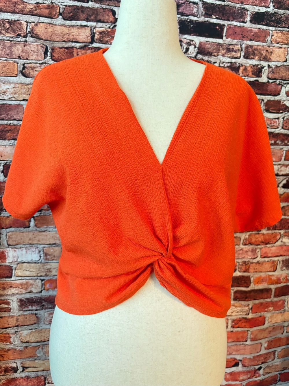 Zara Orange Twist-Front V-Neck Crop Top Size Medium Boho Feminine